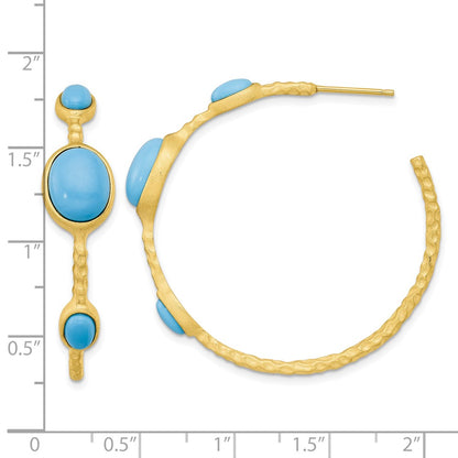 Sterling Silver Cheryl M Gold-Plated Brushed Lab Cr. Turquoise C-Hoop Earrings