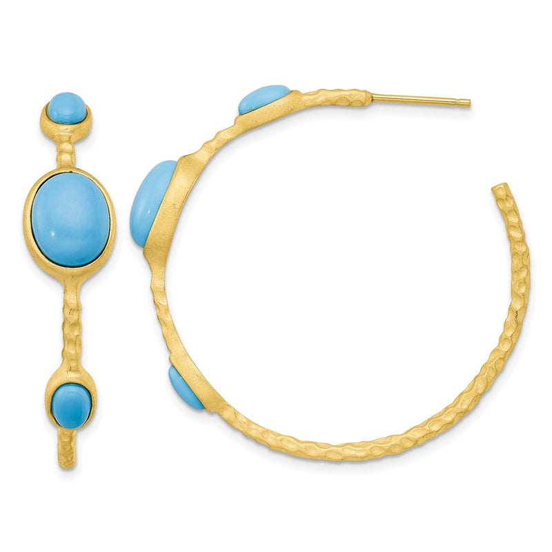 Sterling Silver Cheryl M Gold-Plated Brushed Lab Cr. Turquoise C-Hoop Earrings