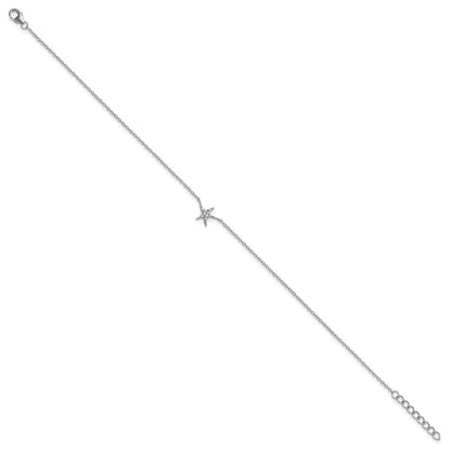 Sterling Silver Cheryl M Rhodium Plated CZ Starfish 9.5in W/ 1in Ext Anklet