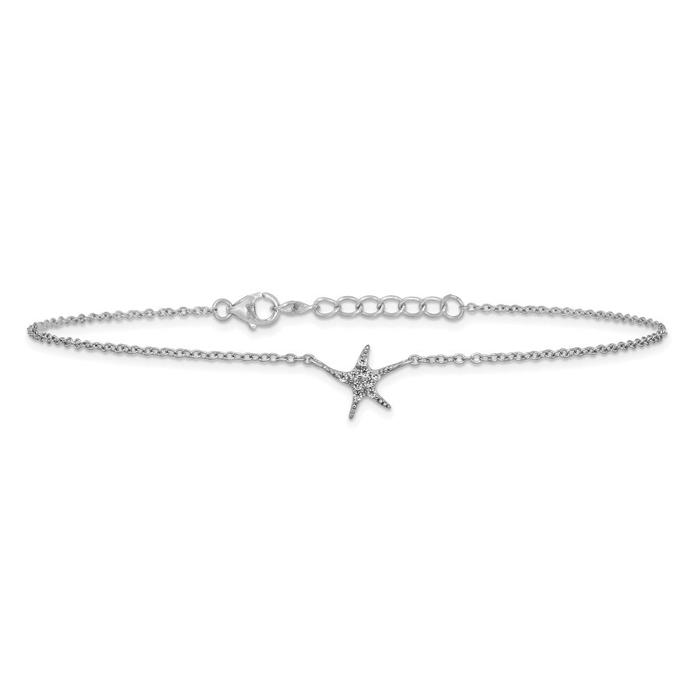 Sterling Silver Cheryl M Rhodium Plated CZ Starfish 9.5in W/ 1in Ext Anklet