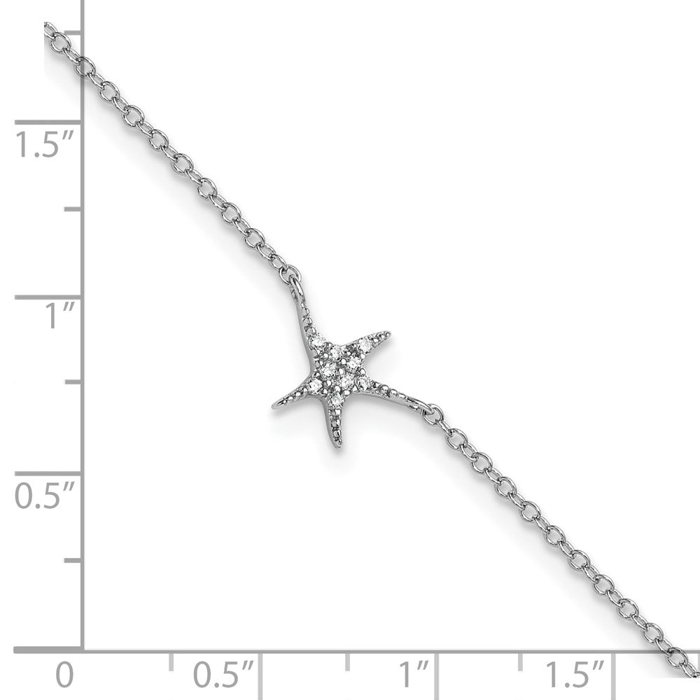 Sterling Silver Cheryl M Rhodium Plated CZ Starfish 9.5in W/ 1in Ext Anklet