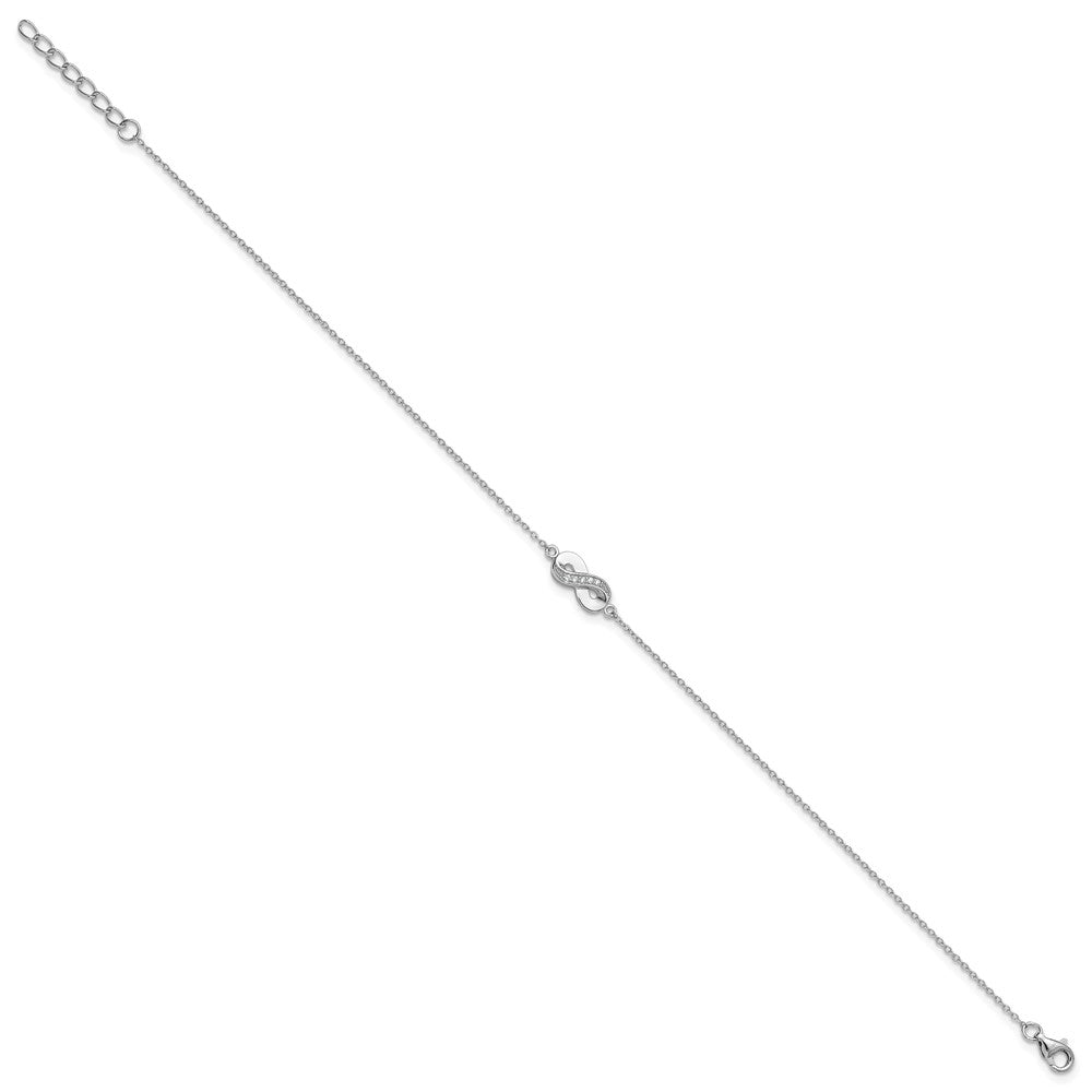 Sterling Silver Cheryl M Rhodium Plated CZ Infinity 9.5in W/ 1in Ext Anklet