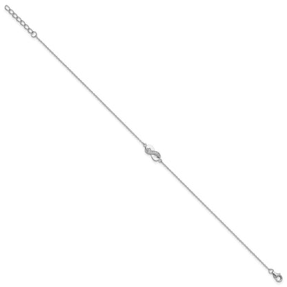 Sterling Silver Cheryl M Rhodium Plated CZ Infinity 9.5in W/ 1in Ext Anklet