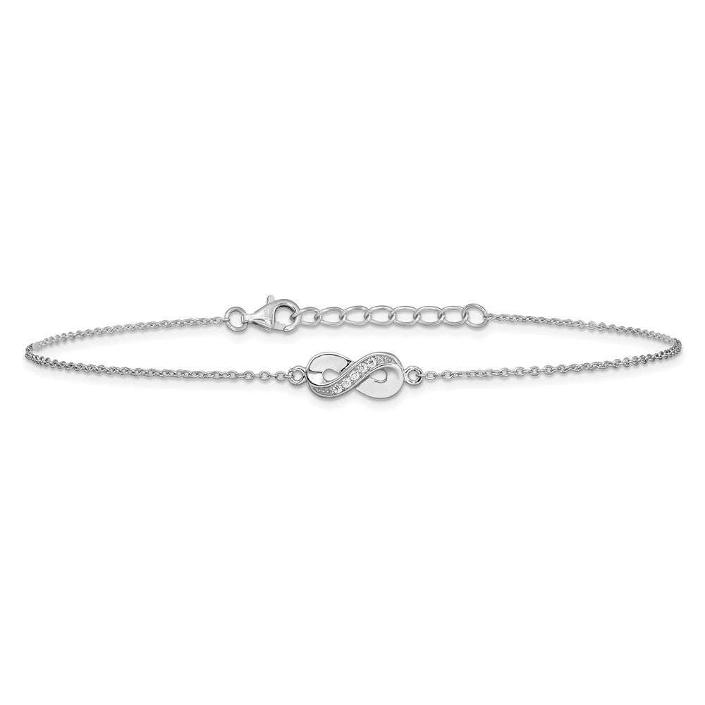 Sterling Silver Cheryl M Rhodium Plated CZ Infinity 9.5in W/ 1in Ext Anklet