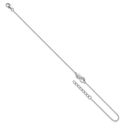 Sterling Silver Cheryl M Rhodium Plated CZ Infinity 9.5in W/ 1in Ext Anklet
