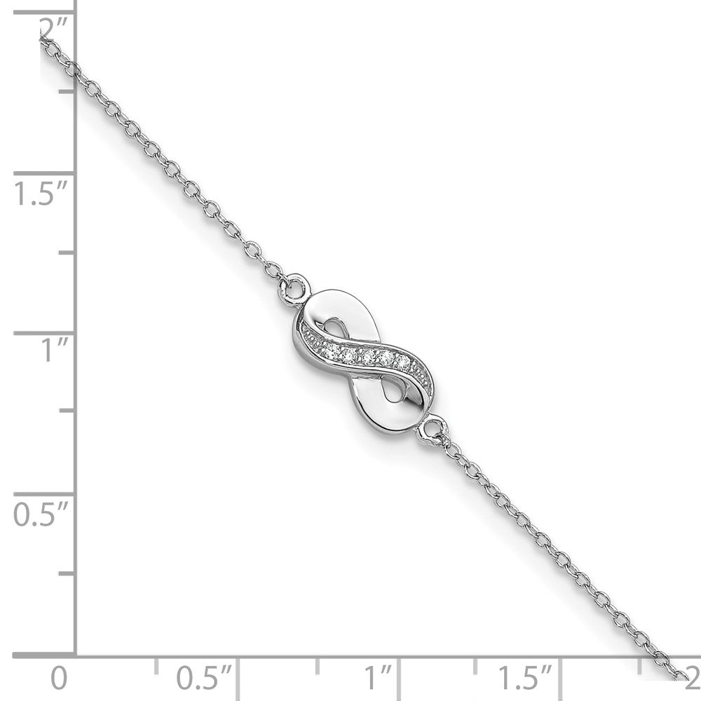 Sterling Silver Cheryl M Rhodium Plated CZ Infinity 9.5in W/ 1in Ext Anklet