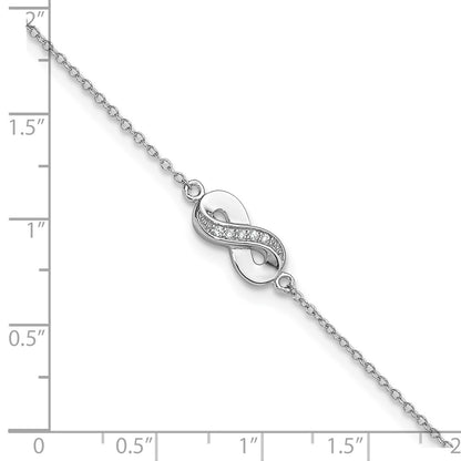 Sterling Silver Cheryl M Rhodium Plated CZ Infinity 9.5in W/ 1in Ext Anklet
