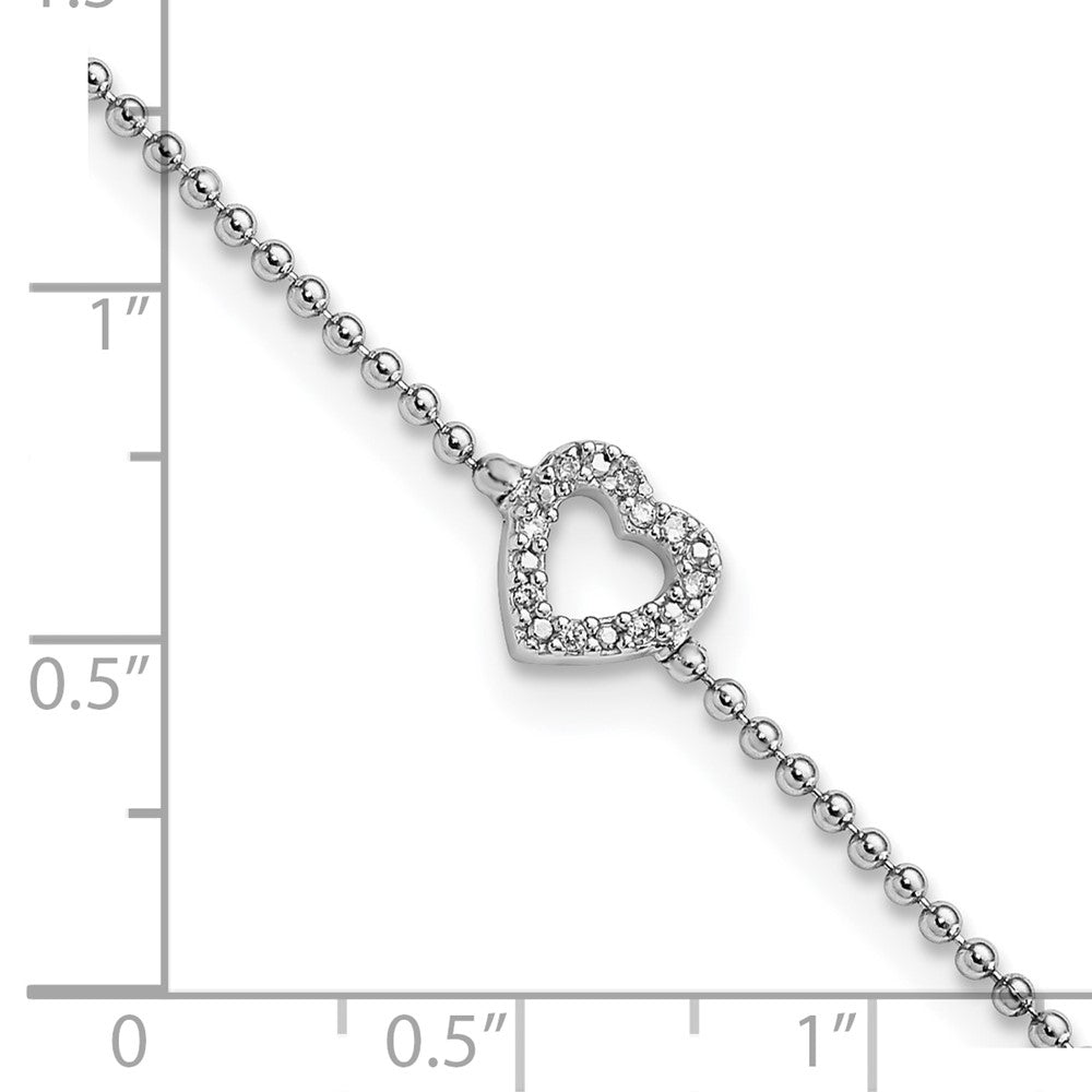 Sterling Silver Cheryl M Rhodium Plated CZ Heart 9.5in W/ 1in Ext Anklet