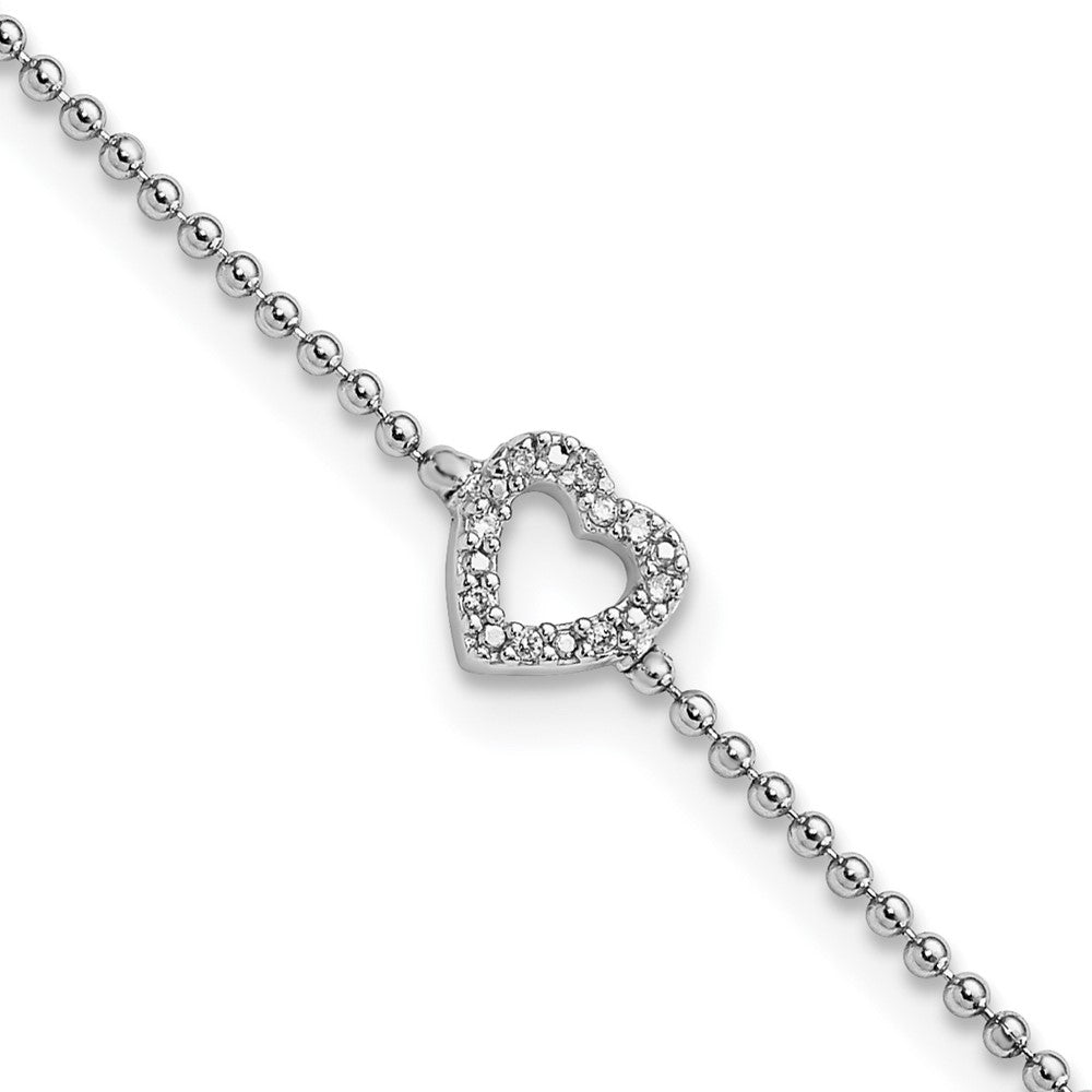 Sterling Silver Cheryl M Rhodium Plated CZ Heart 9.5in W/ 1in Ext Anklet