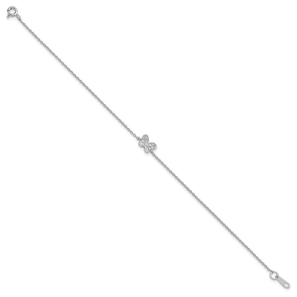 Sterling Silver Cheryl M Rh-Pltd CZ Butterfly 9.5in W/ 1in Ext Anklet