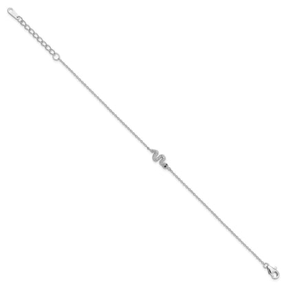 Sterling Silver Cheryl M Rhodium Plated Black/white CZ Snake 7in w/1in Ext Bracelet