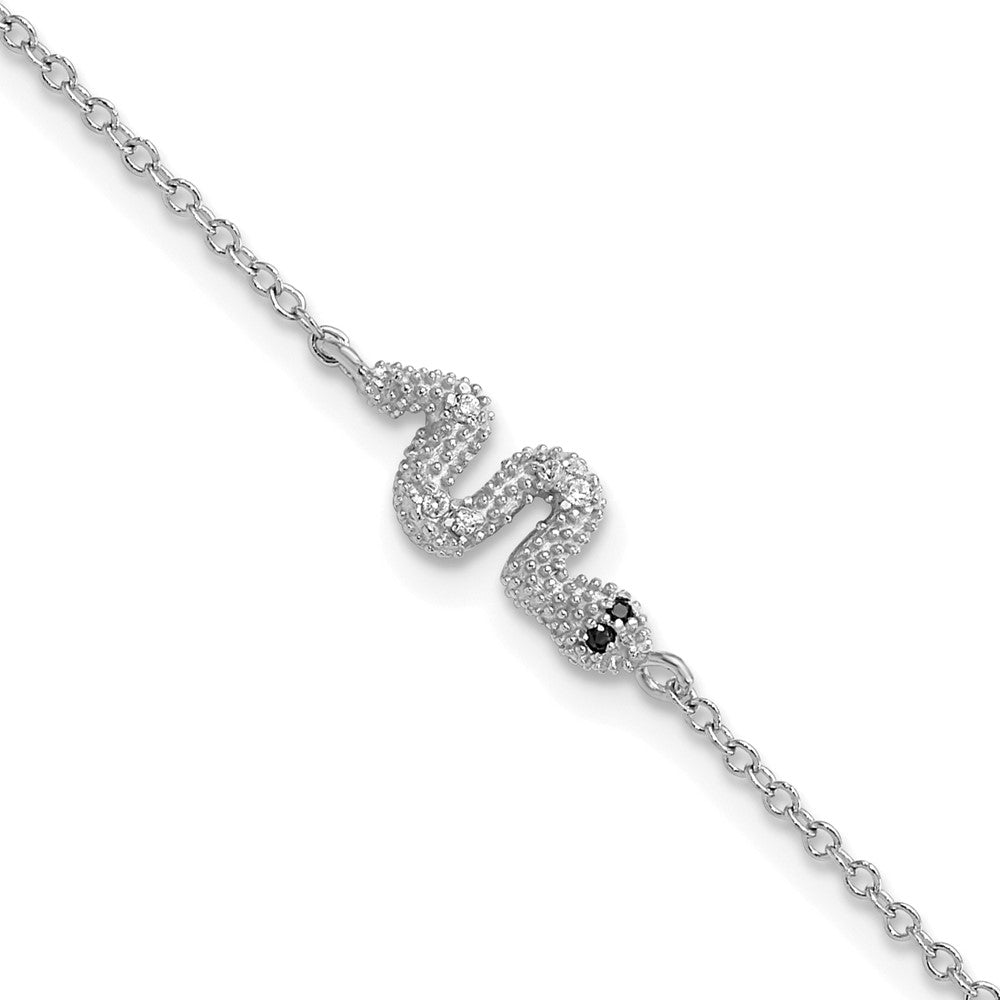 Sterling Silver Cheryl M Rhodium Plated Black/white CZ Snake 7in w/1in Ext Bracelet