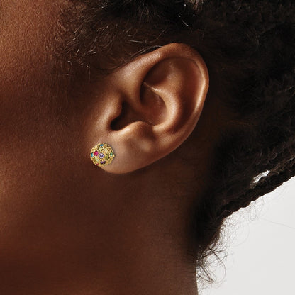 Sterling Silver Cheryl M Gold-Plated Polished Multicolor CZ Ball Post Earrings