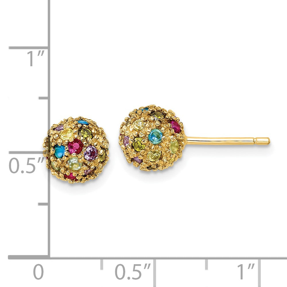 Sterling Silver Cheryl M Gold-Plated Polished Multicolor CZ Ball Post Earrings