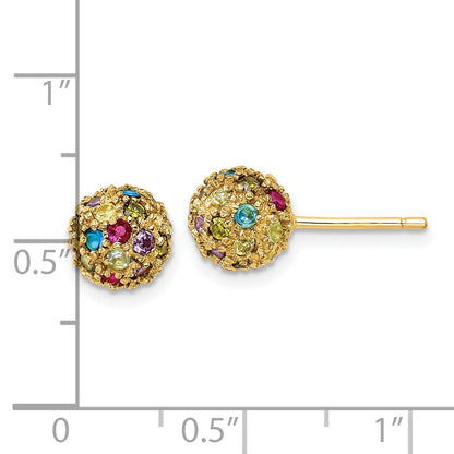 Sterling Silver Cheryl M Gold-Plated Polished Multicolor CZ Ball Post Earrings