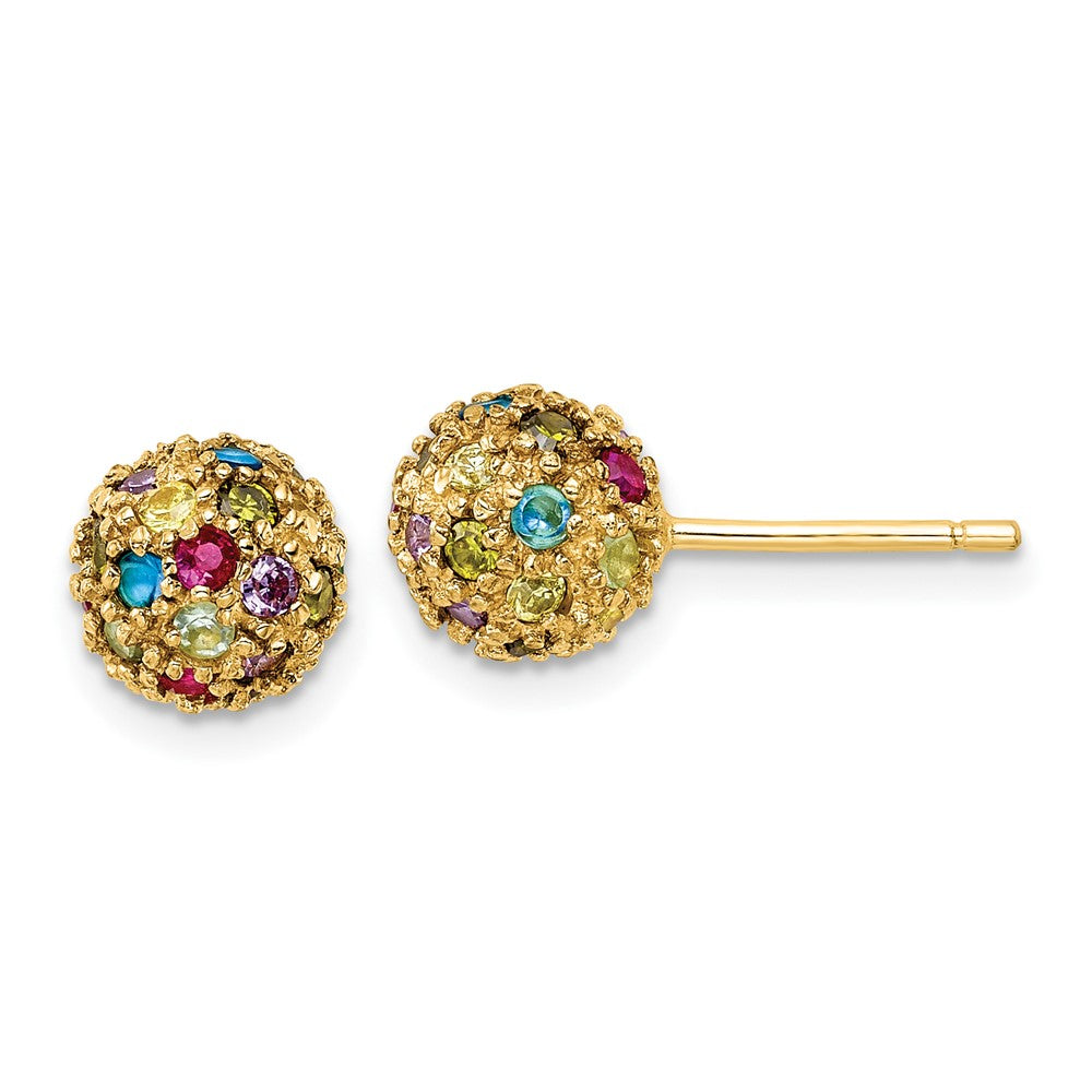 Sterling Silver Cheryl M Gold-Plated Polished Multicolor CZ Ball Post Earrings