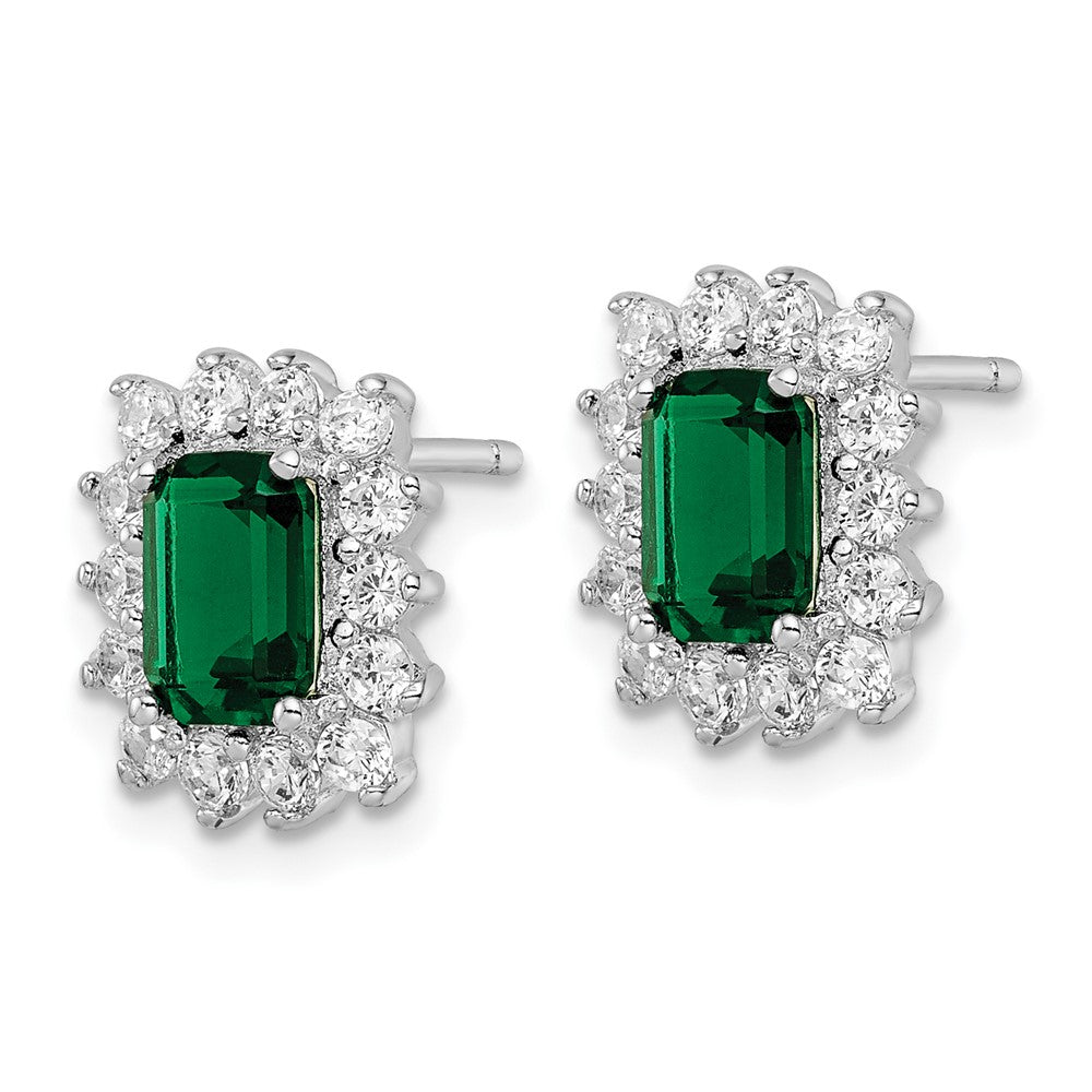 Sterling Silver Cheryl M Rhodium Plated Polished Green & White CZ Post Earrings