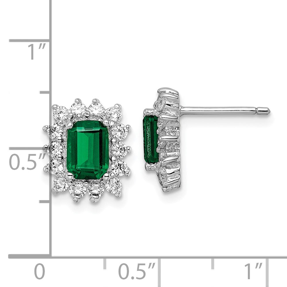 Sterling Silver Cheryl M Rhodium Plated Polished Green & White CZ Post Earrings