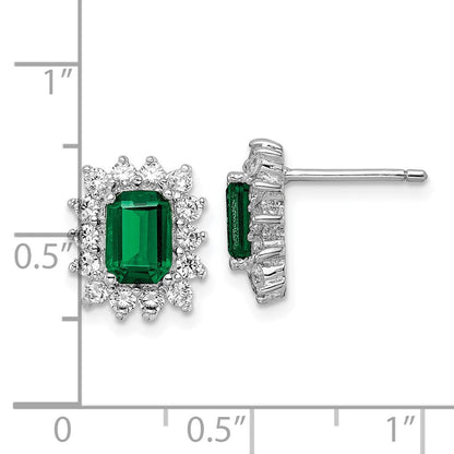 Sterling Silver Cheryl M Rhodium Plated Polished Green & White CZ Post Earrings