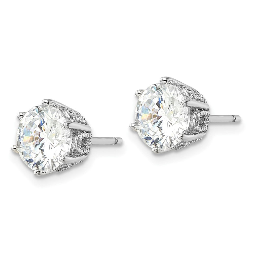 Sterling Silver Cheryl M Rh-Pltd Polished/textured CZ Stud Earrings