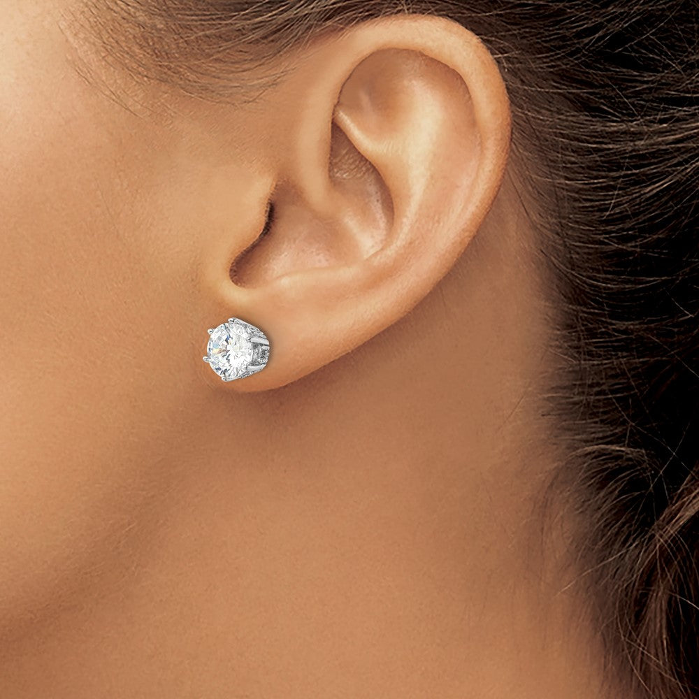 Sterling Silver Cheryl M Rh-Pltd Polished/textured CZ Stud Earrings