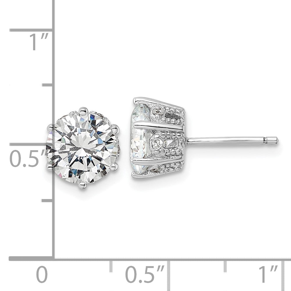 Sterling Silver Cheryl M Rh-Pltd Polished/textured CZ Stud Earrings
