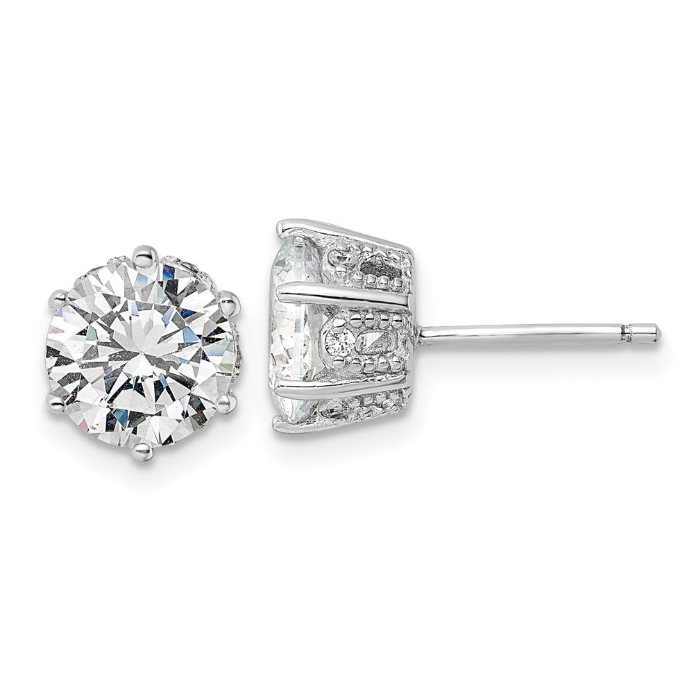 Sterling Silver Cheryl M Rh-Pltd Polished/textured CZ Stud Earrings