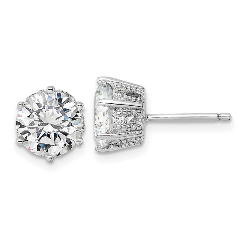 Sterling Silver Cheryl M Rh-Pltd Polished/textured CZ Stud Earrings