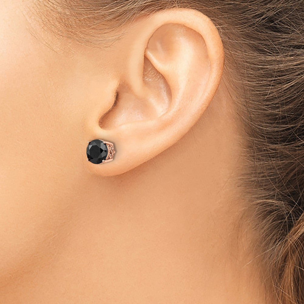 Sterling Silver Cheryl M Rose Gold-Plated Polished Black CZ Stud Earrings