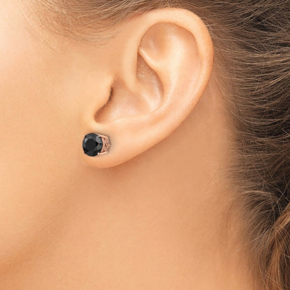 Sterling Silver Cheryl M Rose Gold-Plated Polished Black CZ Stud Earrings