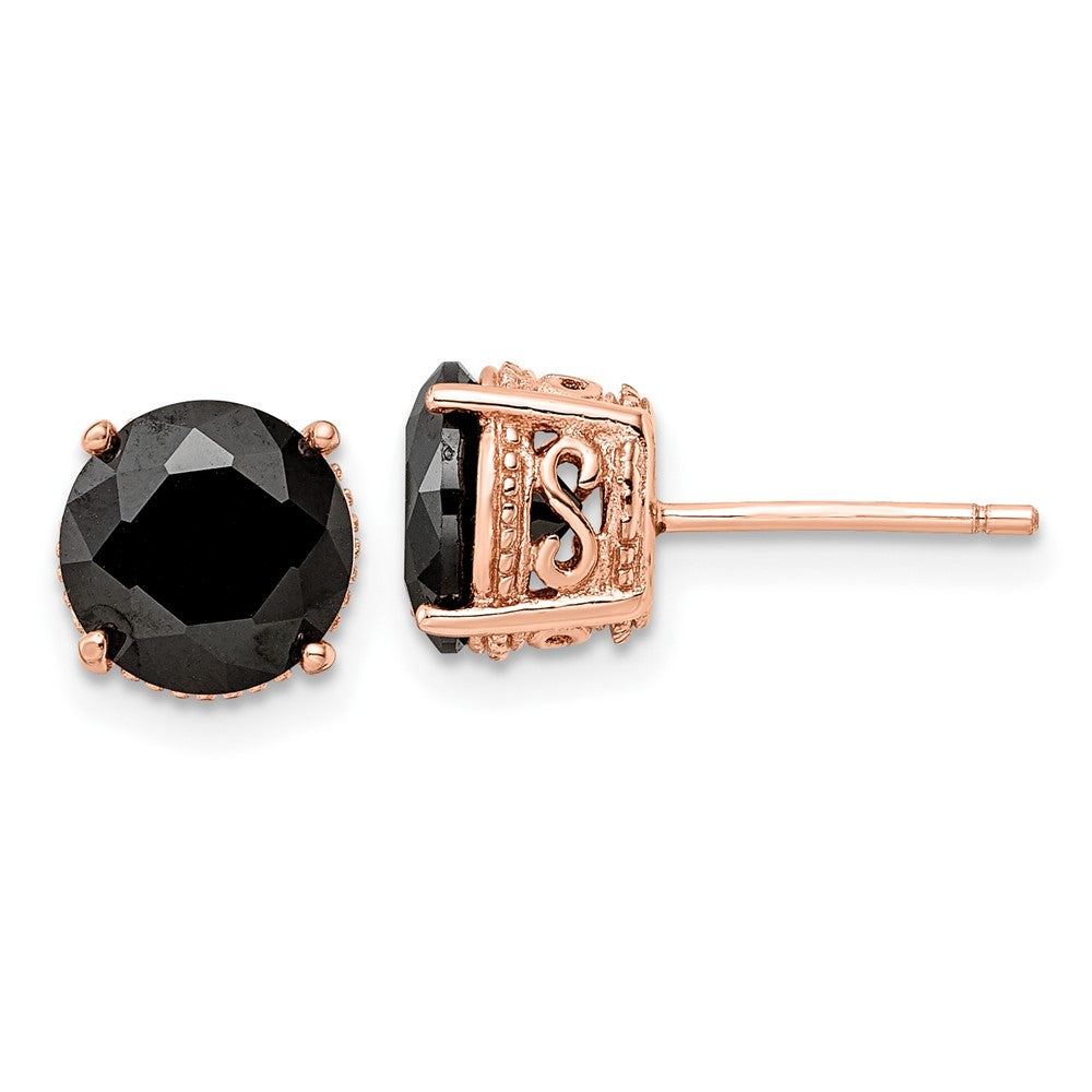 Sterling Silver Cheryl M Rose Gold-Plated Polished Black CZ Stud Earrings