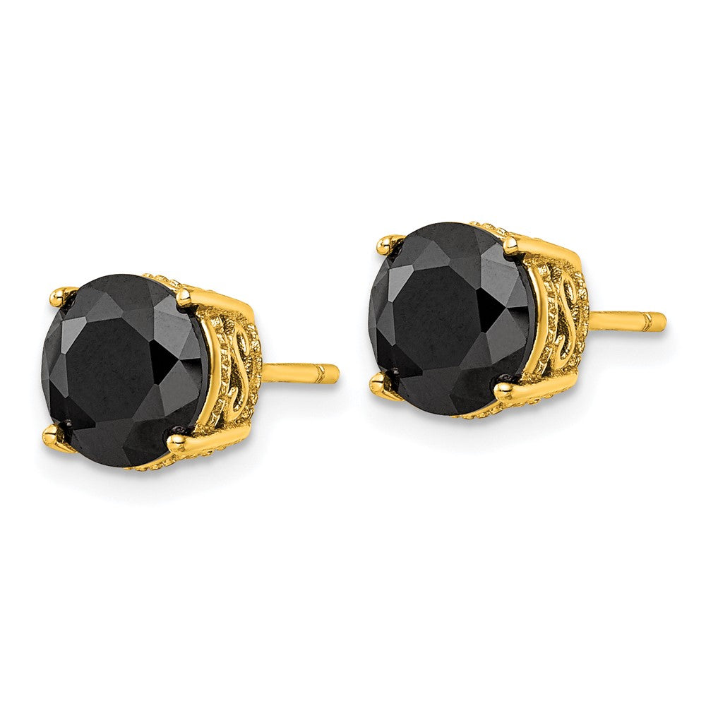 Sterling Silver Cheryl M Gold-Plated Polished Black CZ Stud Earrings