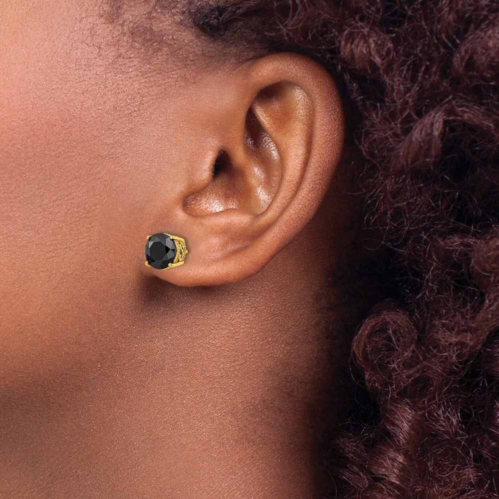 Sterling Silver Cheryl M Gold-Plated Polished Black CZ Stud Earrings