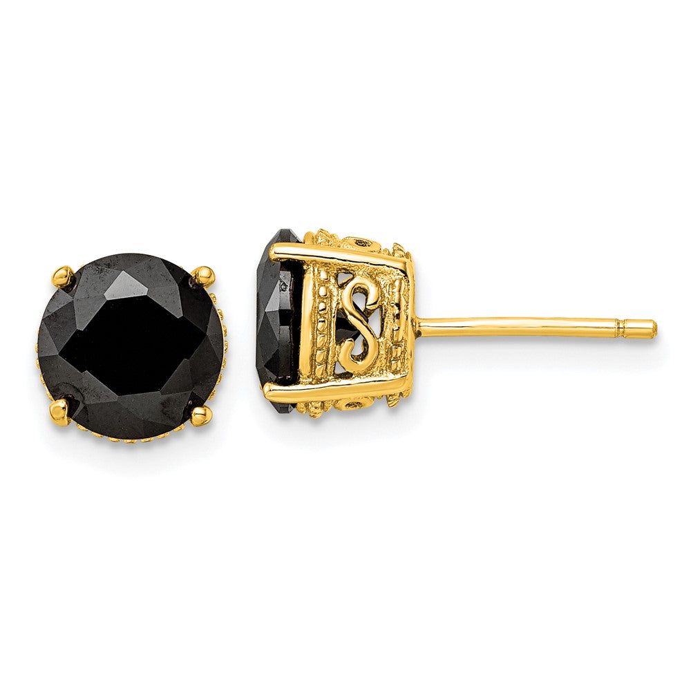 Sterling Silver Cheryl M Gold-Plated Polished Black CZ Stud Earrings