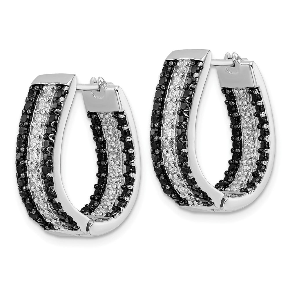 Sterling Silver Cheryl M Rhodium Plated Black & White CZ Oval in & Out Hoop Earrings