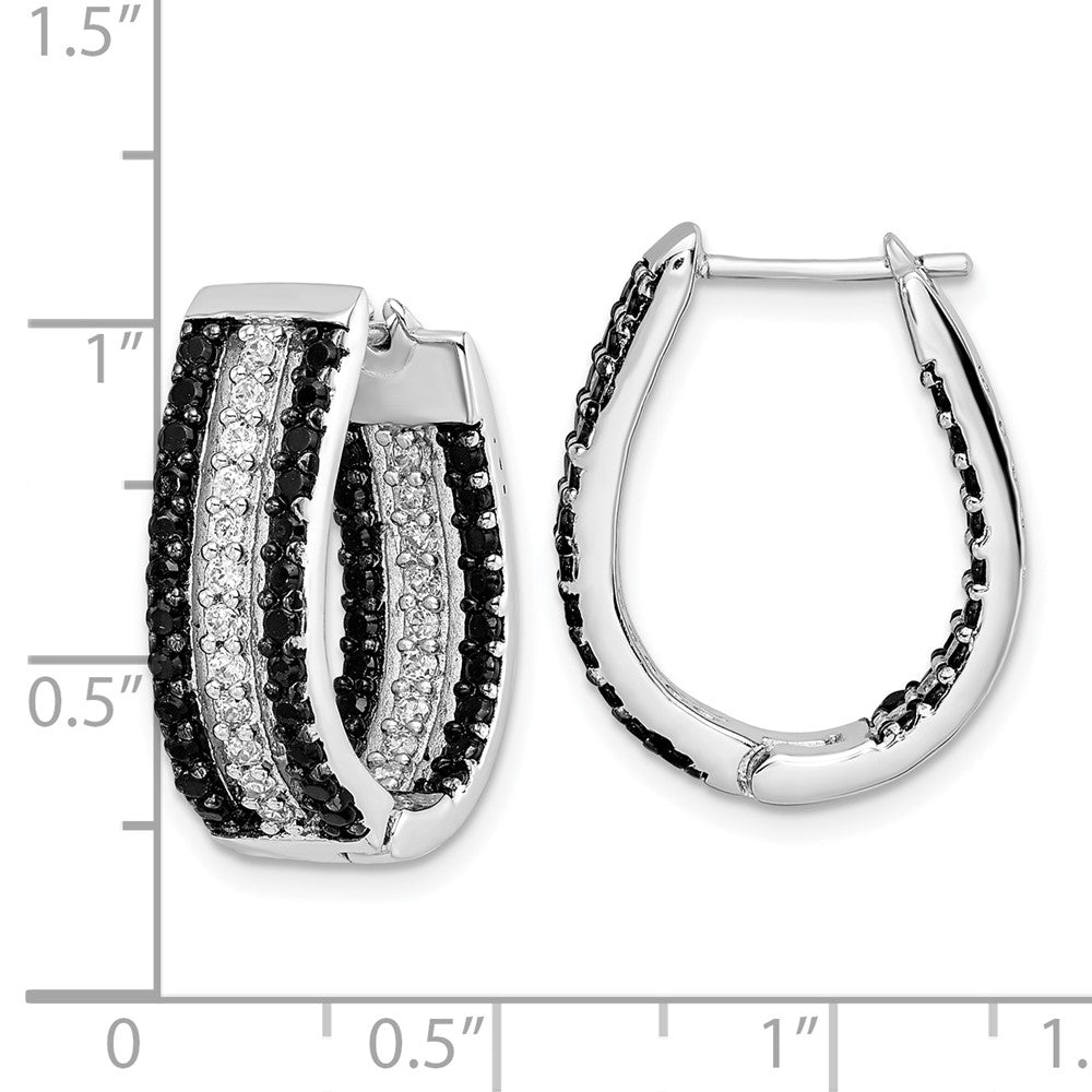 Sterling Silver Cheryl M Rhodium Plated Black & White CZ Oval in & Out Hoop Earrings