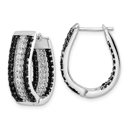 Sterling Silver Cheryl M Rhodium Plated Black & White CZ Oval in & Out Hoop Earrings