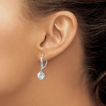 Sterling Silver Cheryl M Rhodium-Plated Brilliant-Cut Cz Dangle Leverback Earrings