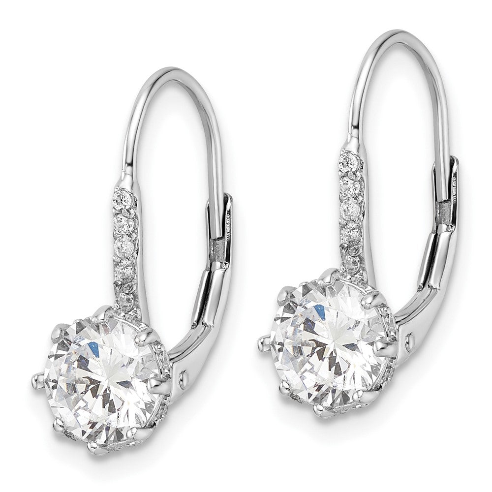Sterling Silver Cheryl M Rhodium Plated Polished CZ Leverback Earrings