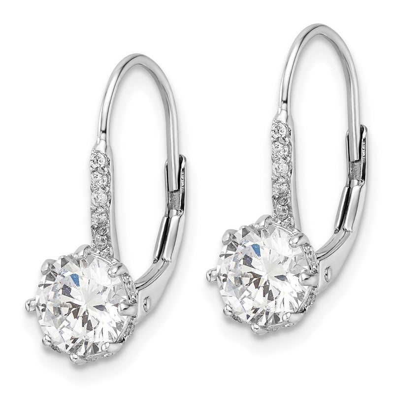 Sterling Silver Cheryl M Rhodium Plated Polished CZ Leverback Earrings