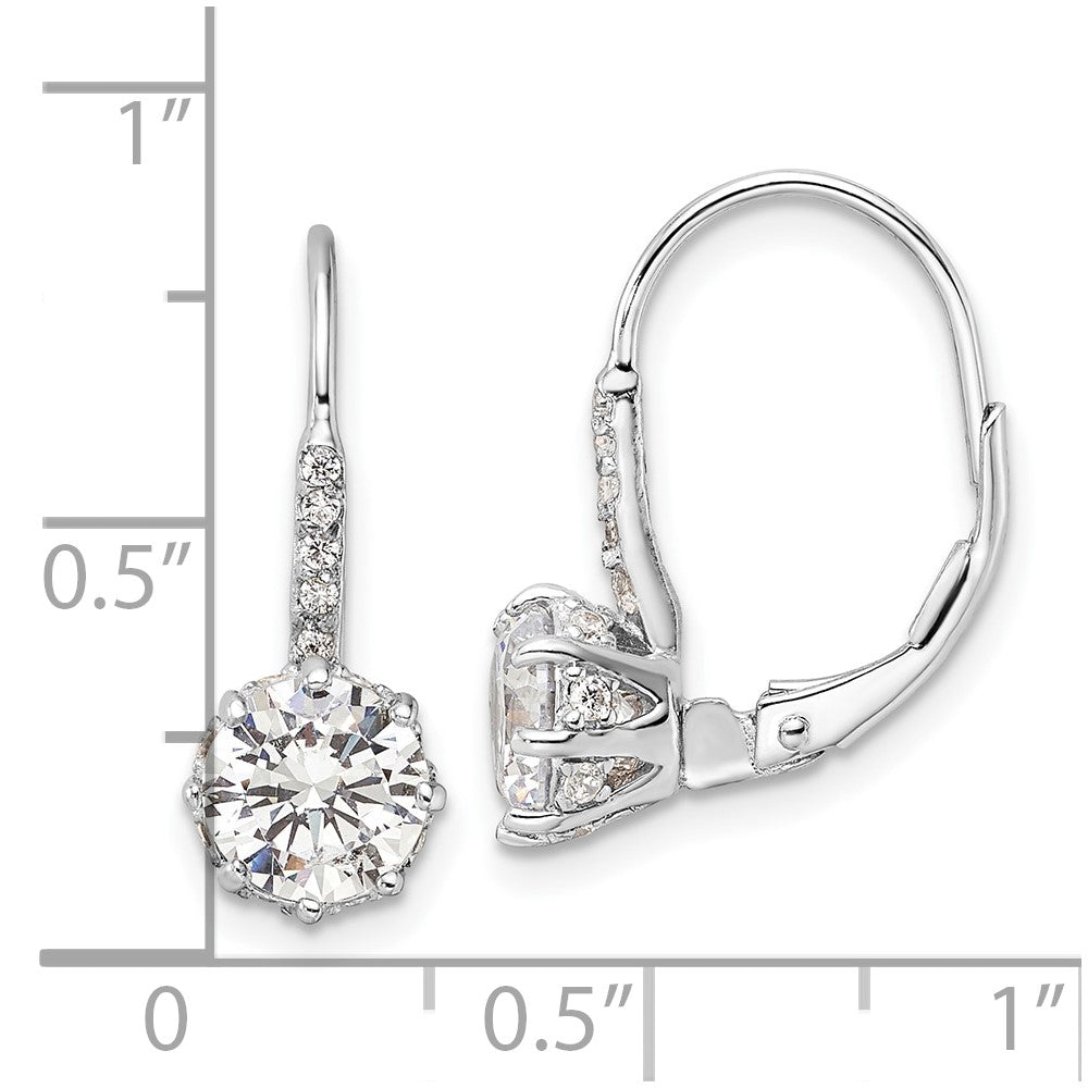 Sterling Silver Cheryl M Rhodium Plated Polished CZ Leverback Earrings