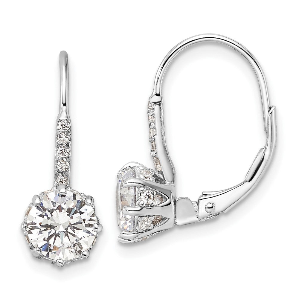 Sterling Silver Cheryl M Rhodium Plated Polished CZ Leverback Earrings