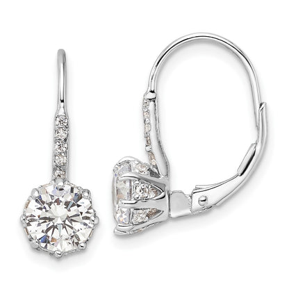 Sterling Silver Cheryl M Rhodium Plated Polished CZ Leverback Earrings