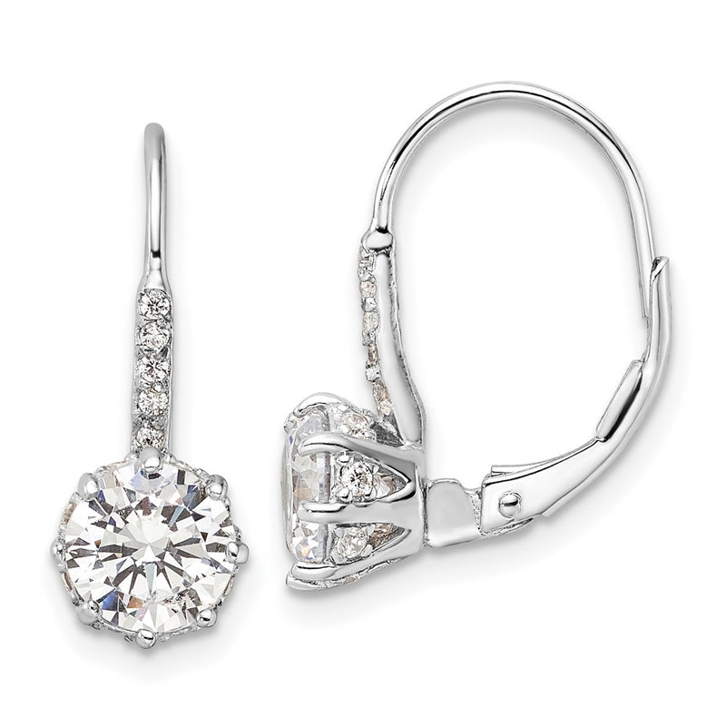 Sterling Silver Cheryl M Rhodium Plated Polished CZ Leverback Earrings