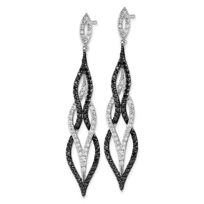Sterling Silver Cheryl M Rhodium Plated W/ Blk Rh Black/wht CZ Post Dangle Earrings