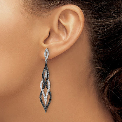 Sterling Silver Cheryl M Rhodium Plated W/ Blk Rh Black/wht CZ Post Dangle Earrings