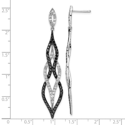 Sterling Silver Cheryl M Rhodium Plated W/ Blk Rh Black/wht CZ Post Dangle Earrings