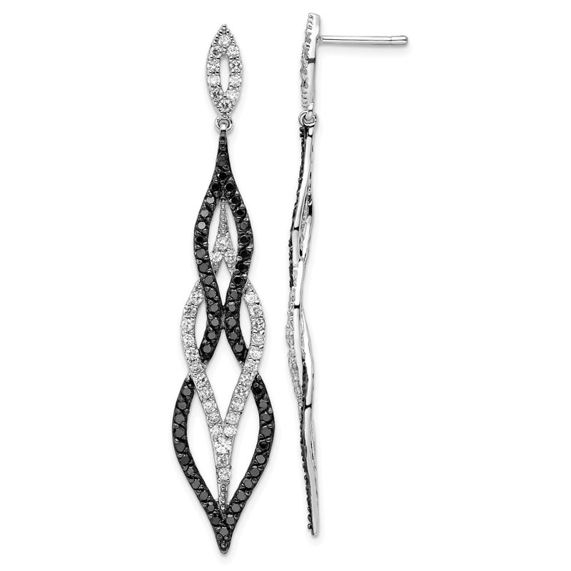 Sterling Silver Cheryl M Rhodium Plated W/ Blk Rh Black/wht CZ Post Dangle Earrings