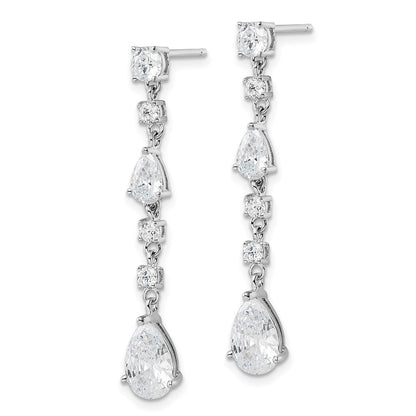 Sterling Silver Cheryl M Rhodium Plated Polished CZ Teardrop Post Dangle Earrings