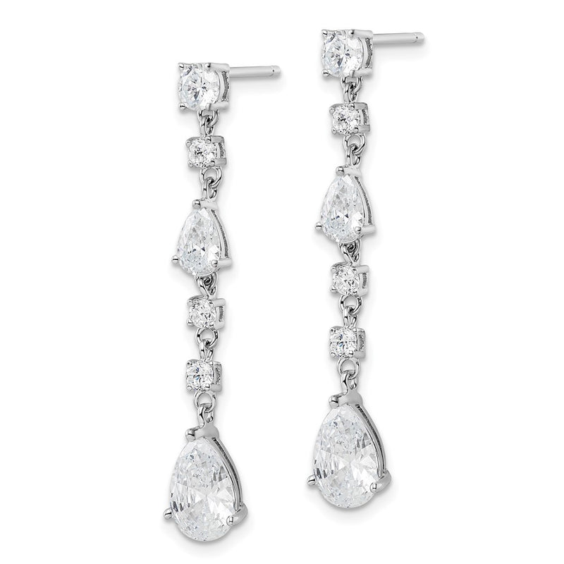Sterling Silver Cheryl M Rhodium Plated Polished CZ Teardrop Post Dangle Earrings
